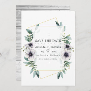 Save The Date Aquarelle Eucalyptus Anémonique Mariage géométriqu