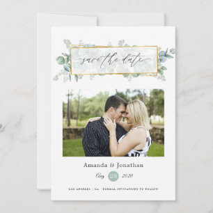 Save The Date Aquarelle Eucalyptus Mariage géométrique