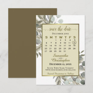 Save The Date Aquarelle Eucalyptus Pine Calendrier Gold Mariage