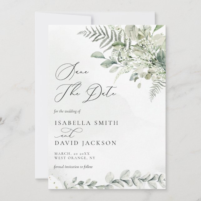 Save The Date Aquarelle Eucalyptus Vert feuillage Sage Vert (Devant)