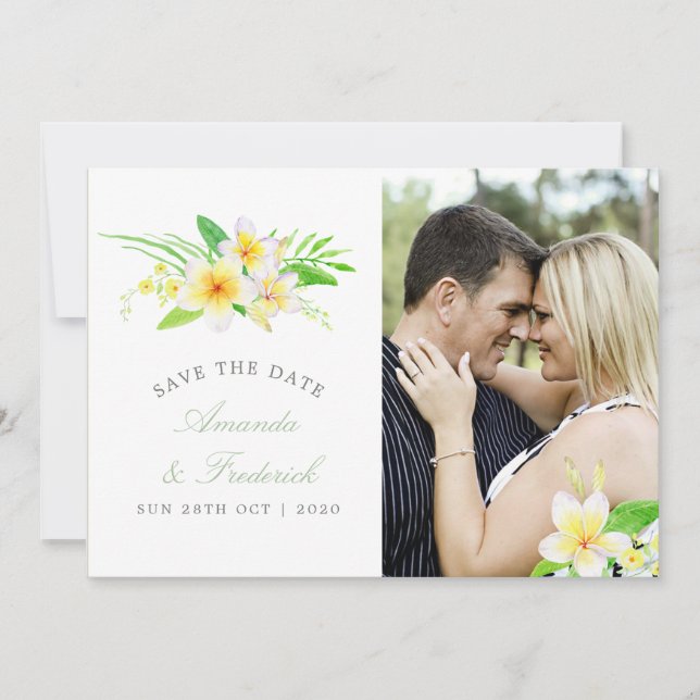 Save The Date Aquarelle exotique Frangipani Mariage Enregistrer  (Devant)