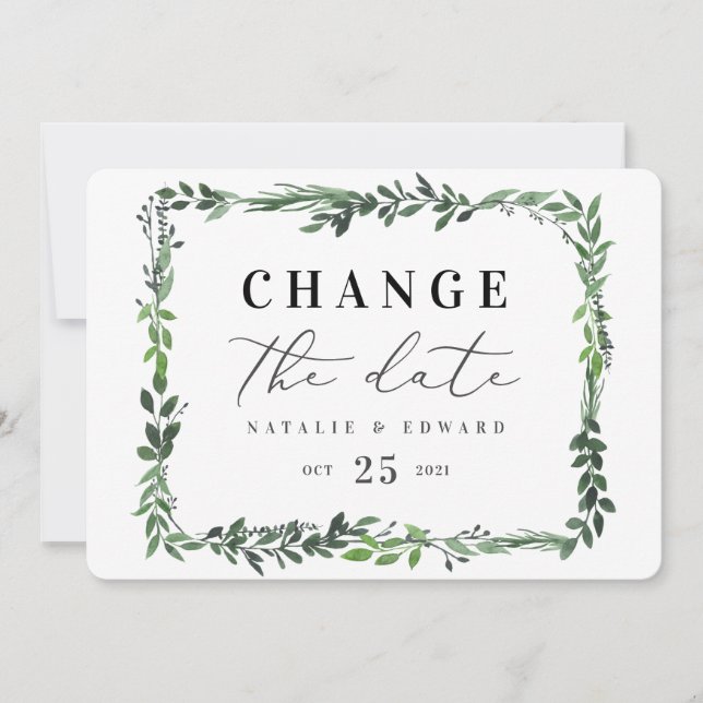 Save The Date aquarelle feuillue fleurie modifier la date (Devant)