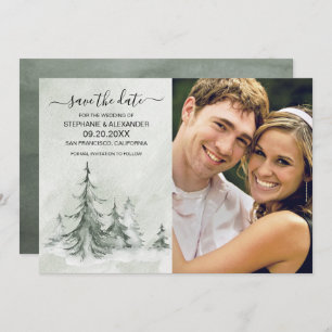 Save The Date Aquarelle Fir Trees Mariage d'hiver