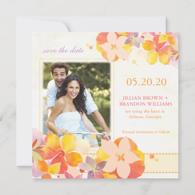 Save The Date Aquarelle Fleur sauvage photo Mariage Enregistrer  (Devant)