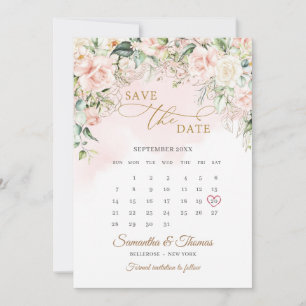 Save The Date Aquarelle fleurs bleues eucalyptus calendrier or