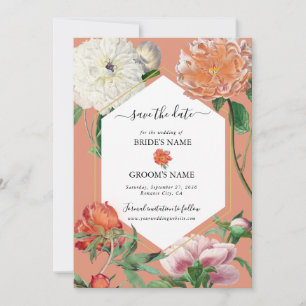 Save The Date Aquarelle Fleurs de Pivoines Roses Pêche Mariage