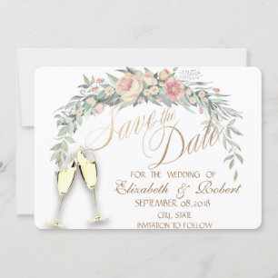 Save The Date Aquarelle Fleurs, Dotée, Verres Enregistrer La Dat