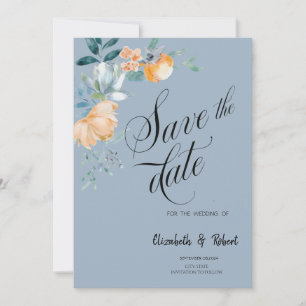 Save The Date Aquarelle Fleurs Dusty Blue Enregistrer La Date