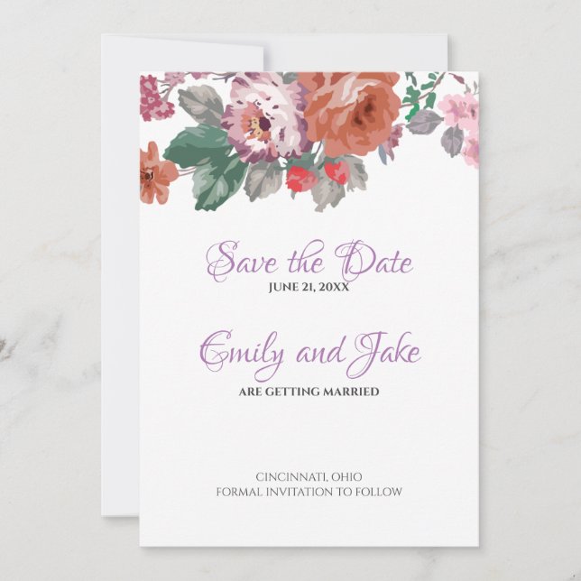 Save The Date Aquarelle Fleurs Et Bufs (Devant)