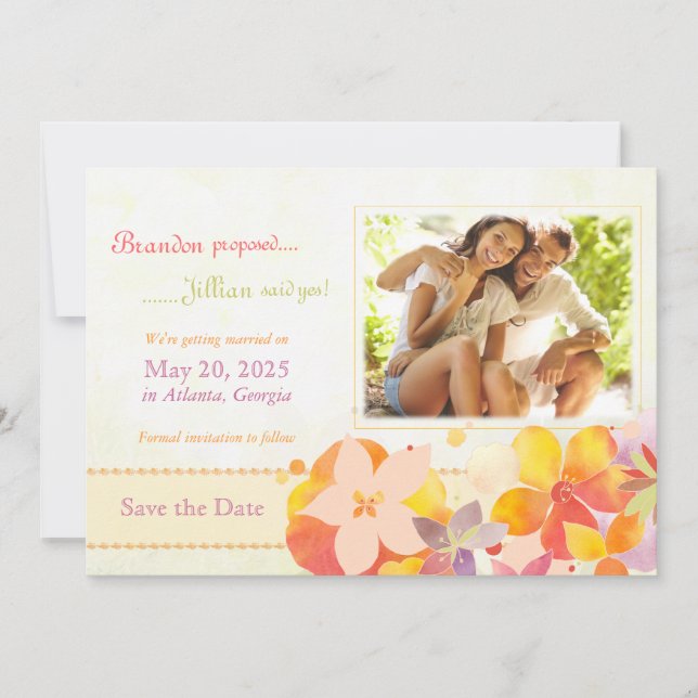 Save The Date Aquarelle Fleurs Mariage Photo Enregistrer la date (Devant)