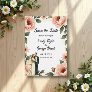 Save The Date Aquarelle Floral Blush Rose Bride et Mariage de ch