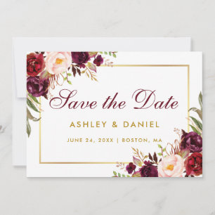 Save The Date Aquarelle Floral Bourgogne Or Enregistrer La Date