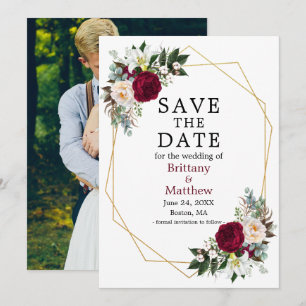 Save The Date Aquarelle Floral Geo Frame Photo Bourgogne
