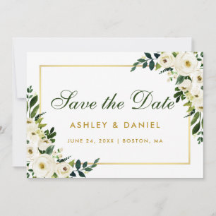 Save The Date Aquarelle Floral Vert Or Blanc Enregistrer La Date