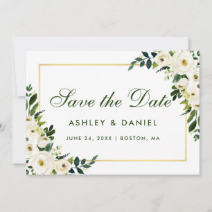 Save The Date Aquarelle Floral Vert Or Blanc Enregistrer La Date