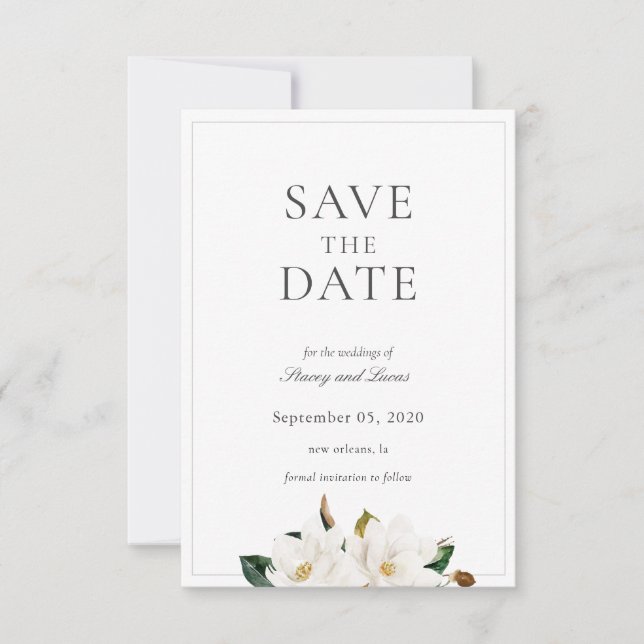 Save The Date Aquarelle florale de Magnolia (Devant)