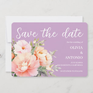 Save The Date Aquarelle florale moderne Peony Lilac