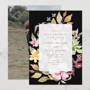 Save The Date Aquarelle florale noire Mariage photo
