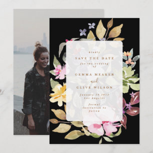 Save The Date Aquarelle florale noire Mariage photo