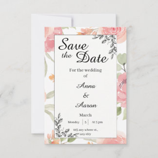 Save The Date aquarelle florale pêche et rose douce 