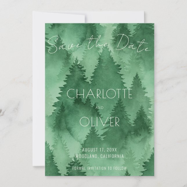 Save The Date Aquarelle Forêt humide Mariage rustique moderne (Devant)