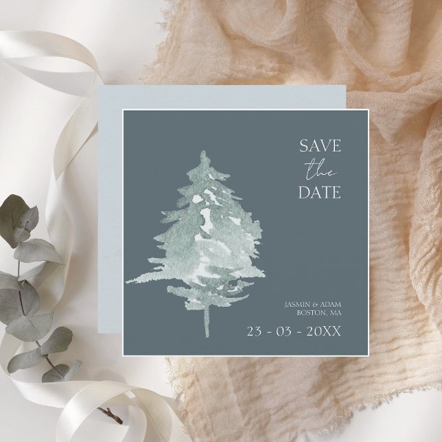 Save The Date Aquarelle Forêt Pin vert Mariage (Créateur téléchargé)
