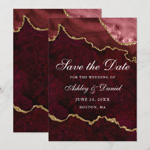 Save The Date Aquarelle Géode d'agate Marbre Bourgogne Or