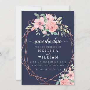 Save The Date Aquarelle géométrique en cuivre de marine Mariage 