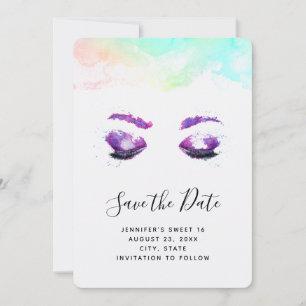 Save The Date Aquarelle glamour aux yeux et aux bouillons pourpr
