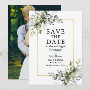 Save The Date Aquarelle Gold Frame Vert Photo