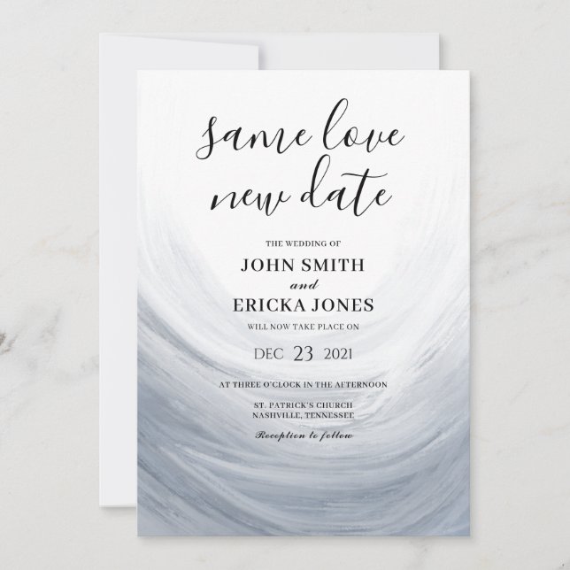 Save The Date Aquarelle gris bleu foncé Vague même Amour Nouveau (Devant)