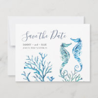 Aquarelle Hippocampe et corail Enregistrer la date