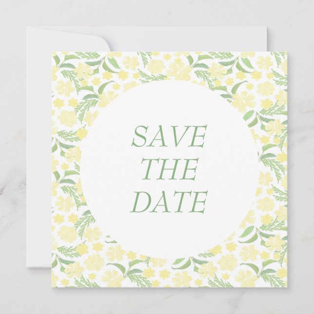 Save The Date Aquarelle Jaune Élégant Mariage Floral (Devant)
