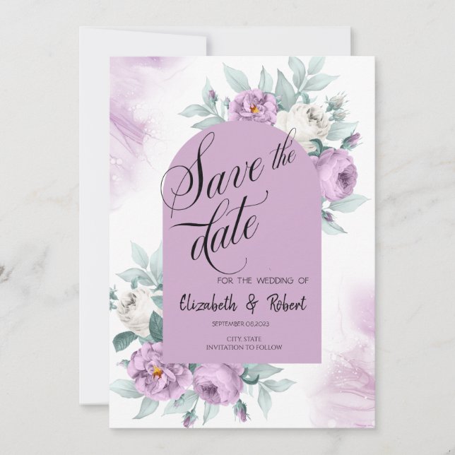 Save The Date Aquarelle Lilac Roses Pois Enregistrer la date (Devant)