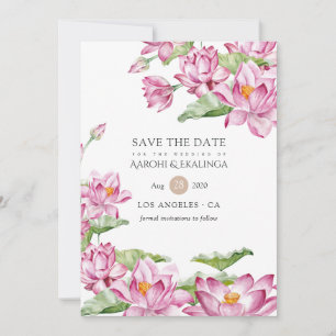 Save The Date Aquarelle Lotus Flower Mariage indien