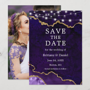 Save The Date Aquarelle Lumières de Géode d'Agate de Marbre Viol