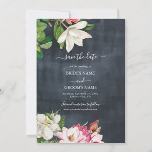 Save The Date Aquarelle Magnolia Fleurs Mariage Noir Blanc