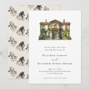 Save The Date Aquarelle Manor Anglais Mariage équestre