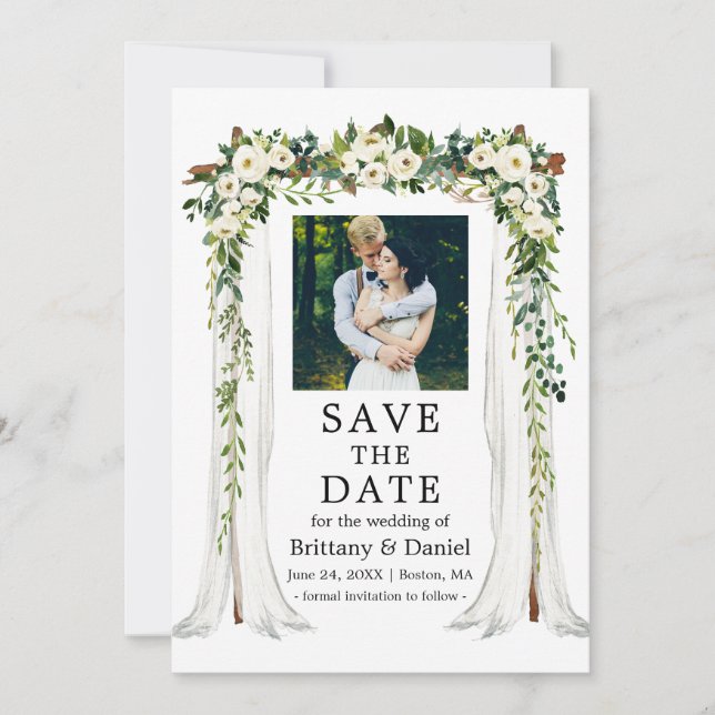 Save The Date Aquarelle mariage à canopée Aquarelle Vert Blanc F (Devant)