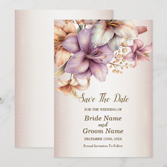Save The Date Aquarelle mariage Boho Rose Fleurs Élégantes (Devant / Derrière)