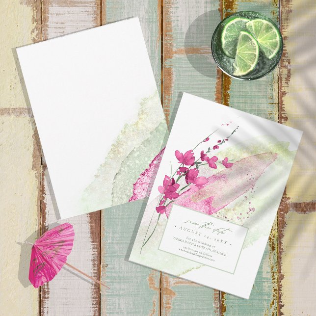 Save The Date Aquarelle Mariage fleur sauvage Fuchsia ID954 (Créateur téléchargé)