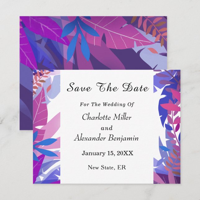 Save The Date Aquarelle Mariage moderne bleu Floral (Devant / Derrière)