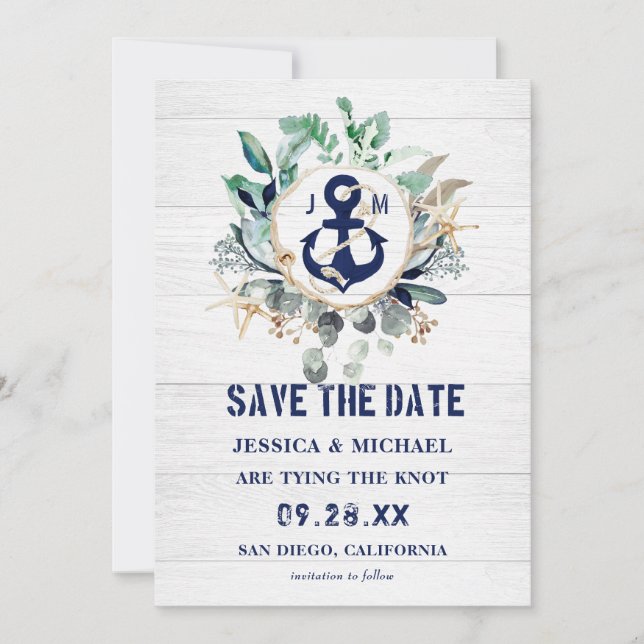 Save The Date Aquarelle marine Ancre de courroie marine Créative (Devant)