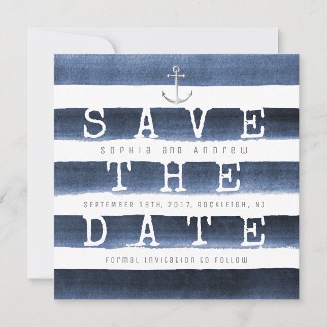Save The Date Aquarelle marine rayures nautique enregistrer la d (Devant)
