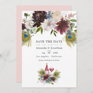 Save The Date Aquarelle Marsala et Blush Floral Mariage Enregist
