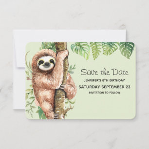 Save The Date Aquarelle mignonne Sloth & Feuilles tropicaux