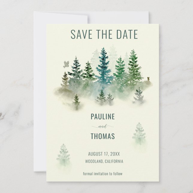 Save The Date Aquarelle Mistland Mariage rustique (Devant)