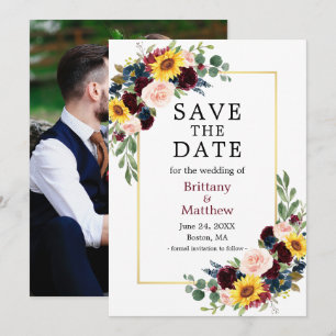 Save The Date Aquarelle Mixte Florale Bourgogne Gold Photo