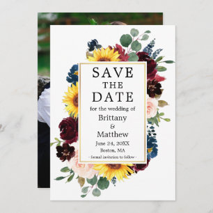 Save The Date Aquarelle Mixte Florale Photo Arrière Cadre Or