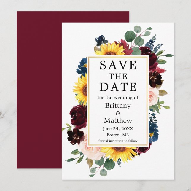 Save The Date Aquarelle Mixte Or Floral (Devant / Derrière)